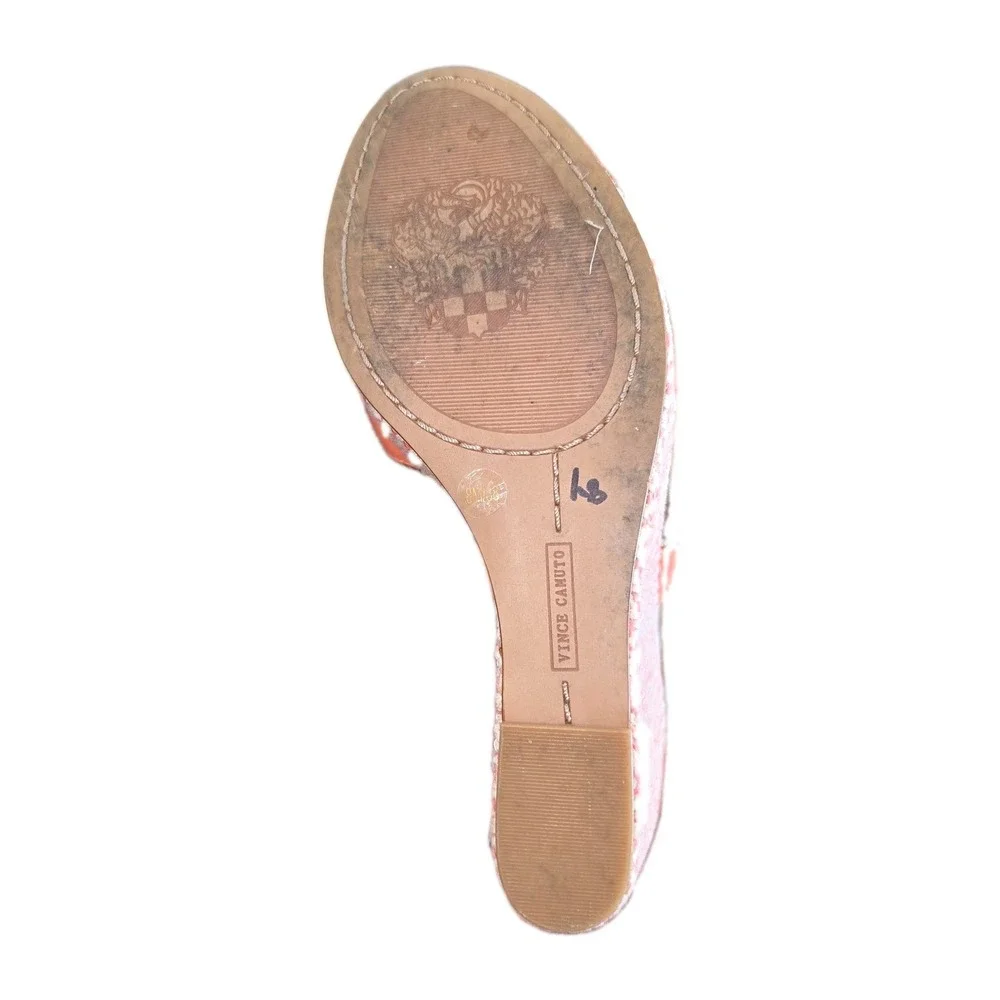 Vince Camuto Torta Coral Leather Espadrille w beads Size 8 Wedge Sandals *read*